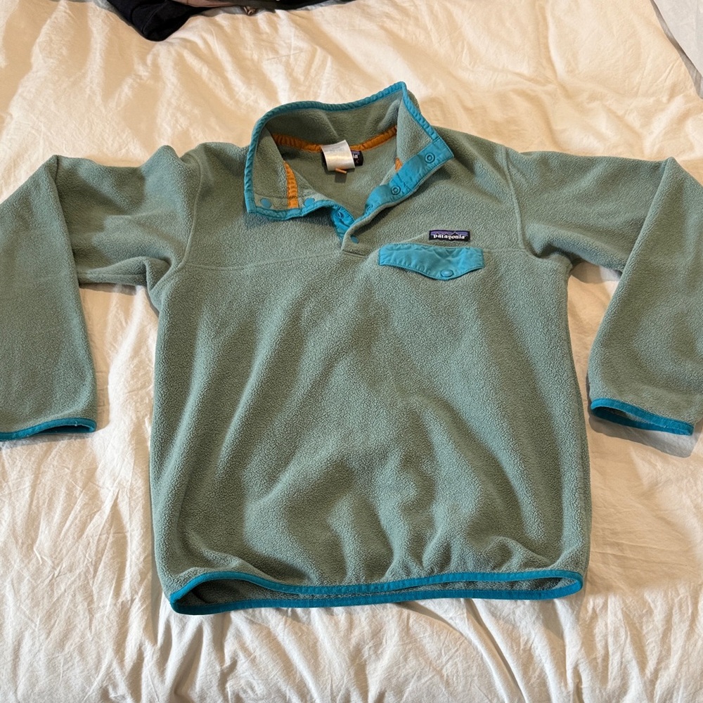 Patagonia Seafoam Fleece Pullover with Teal Trim